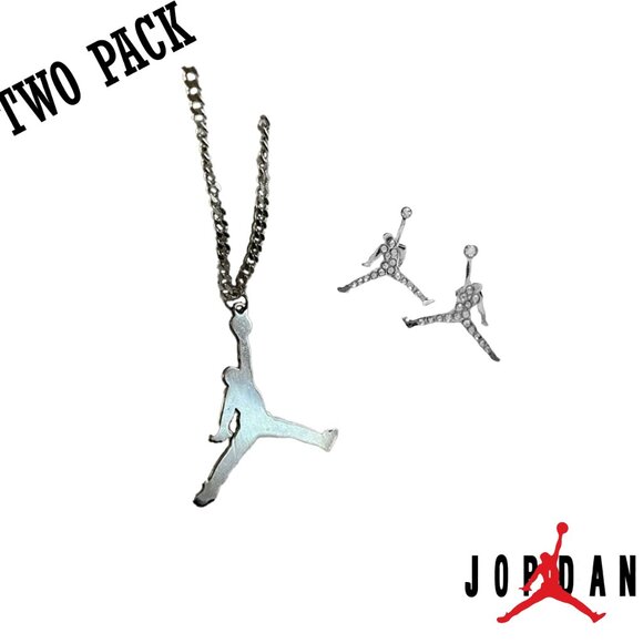 Jewelry - NEW Michael Jordan Jumpman 23 Silver Necklace & Silver Crystal Stud Earrings Set